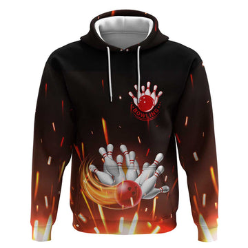Personalized Bowling Ball and Pins Hoodie Fiery Motion Trail and Spark Effect Design TS04