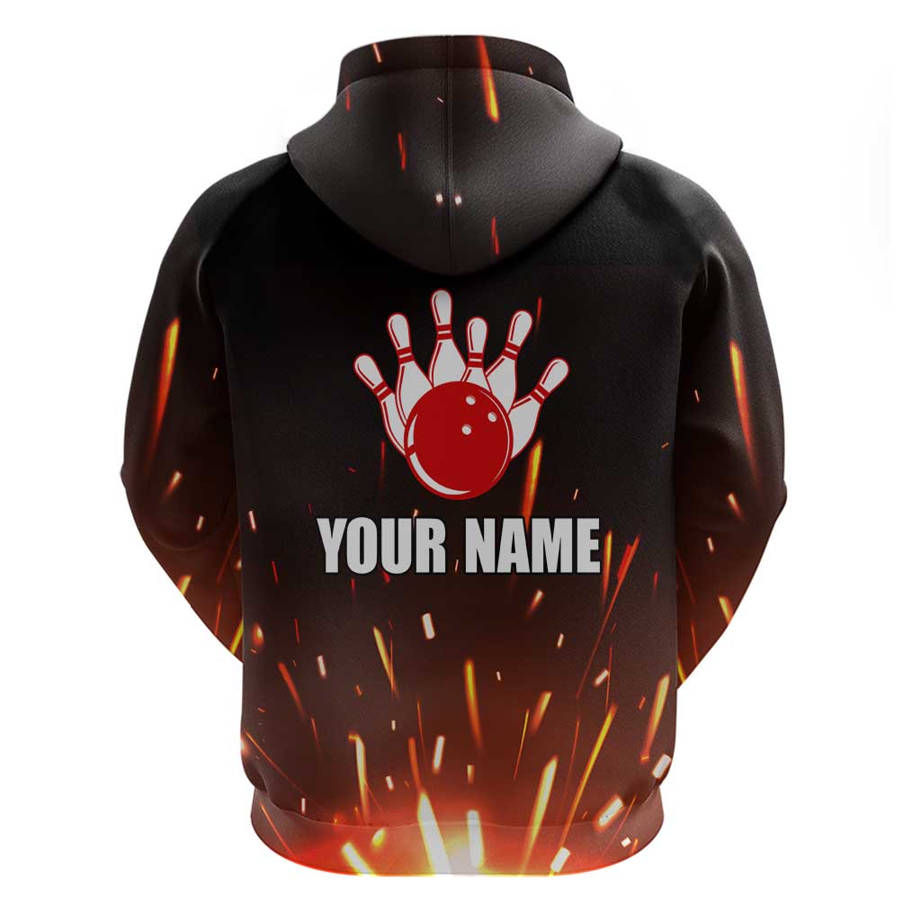 Personalized Bowling Ball and Pins Hoodie Fiery Motion Trail and Spark Effect Design TS04