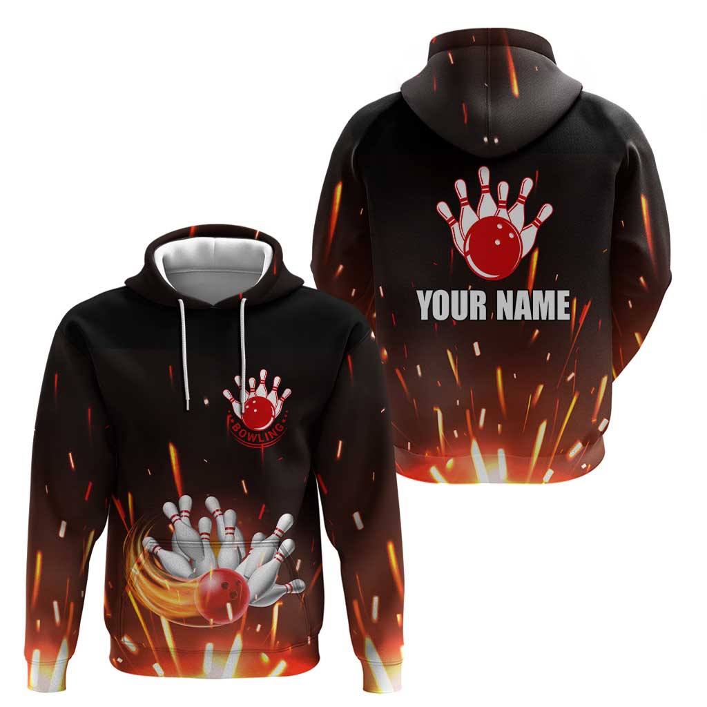 Personalized Bowling Ball and Pins Hoodie Fiery Motion Trail and Spark Effect Design TS04