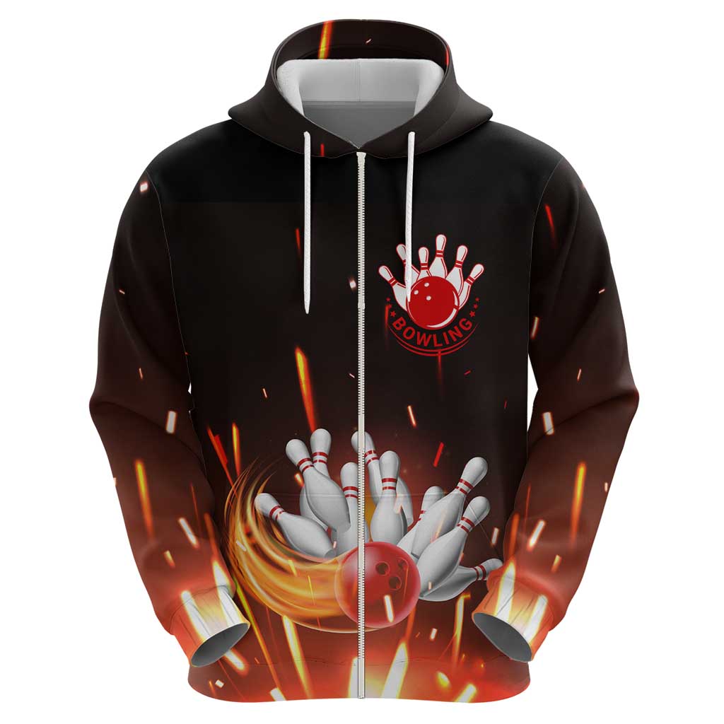 Personalized Bowling Ball and Pins Hoodie Fiery Motion Trail and Spark Effect Design TS04