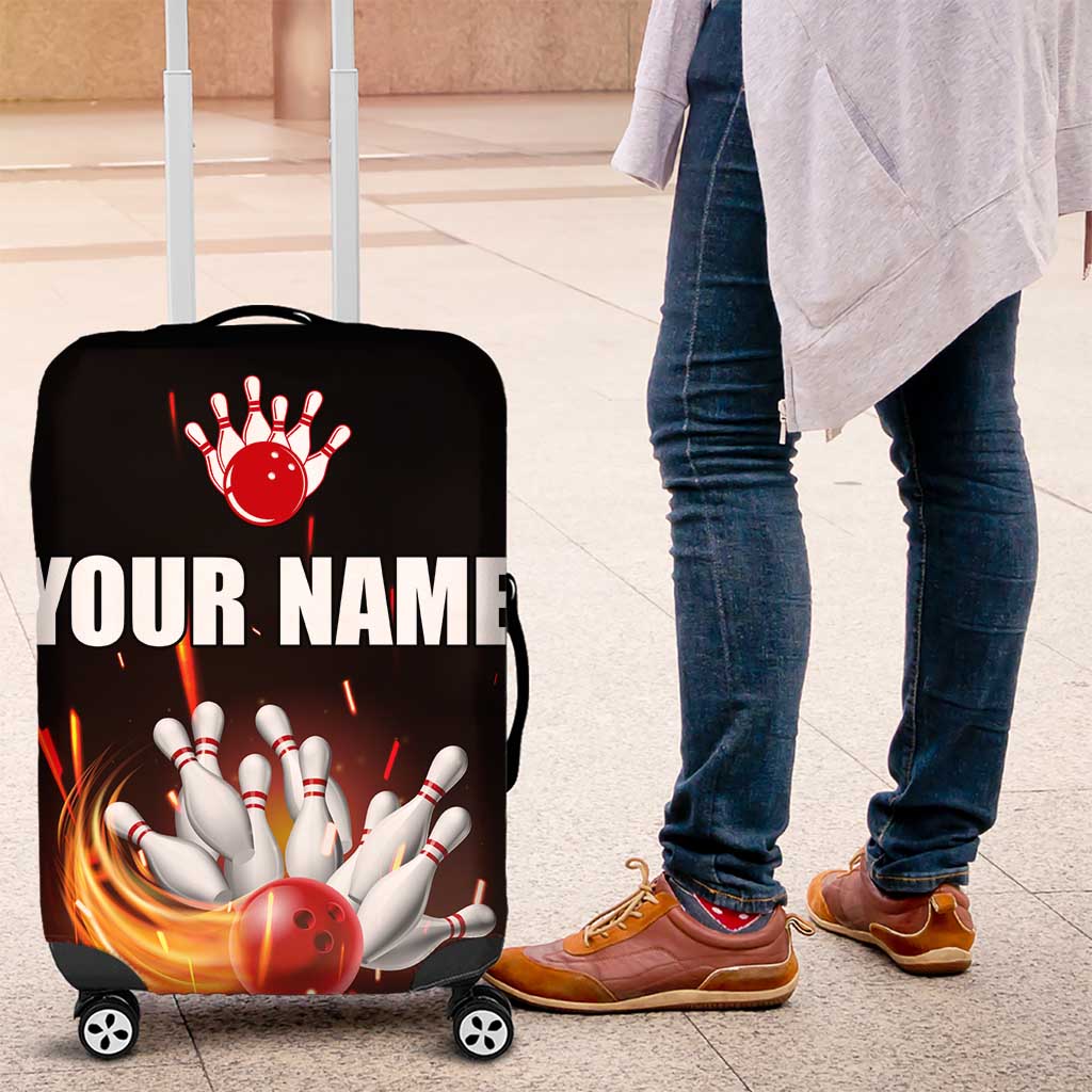 Personalized Bowling Ball and Pins Luggage Cover Fiery Motion Trail and Spark Effect Design TS04