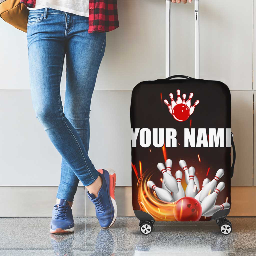 Personalized Bowling Ball and Pins Luggage Cover Fiery Motion Trail and Spark Effect Design TS04