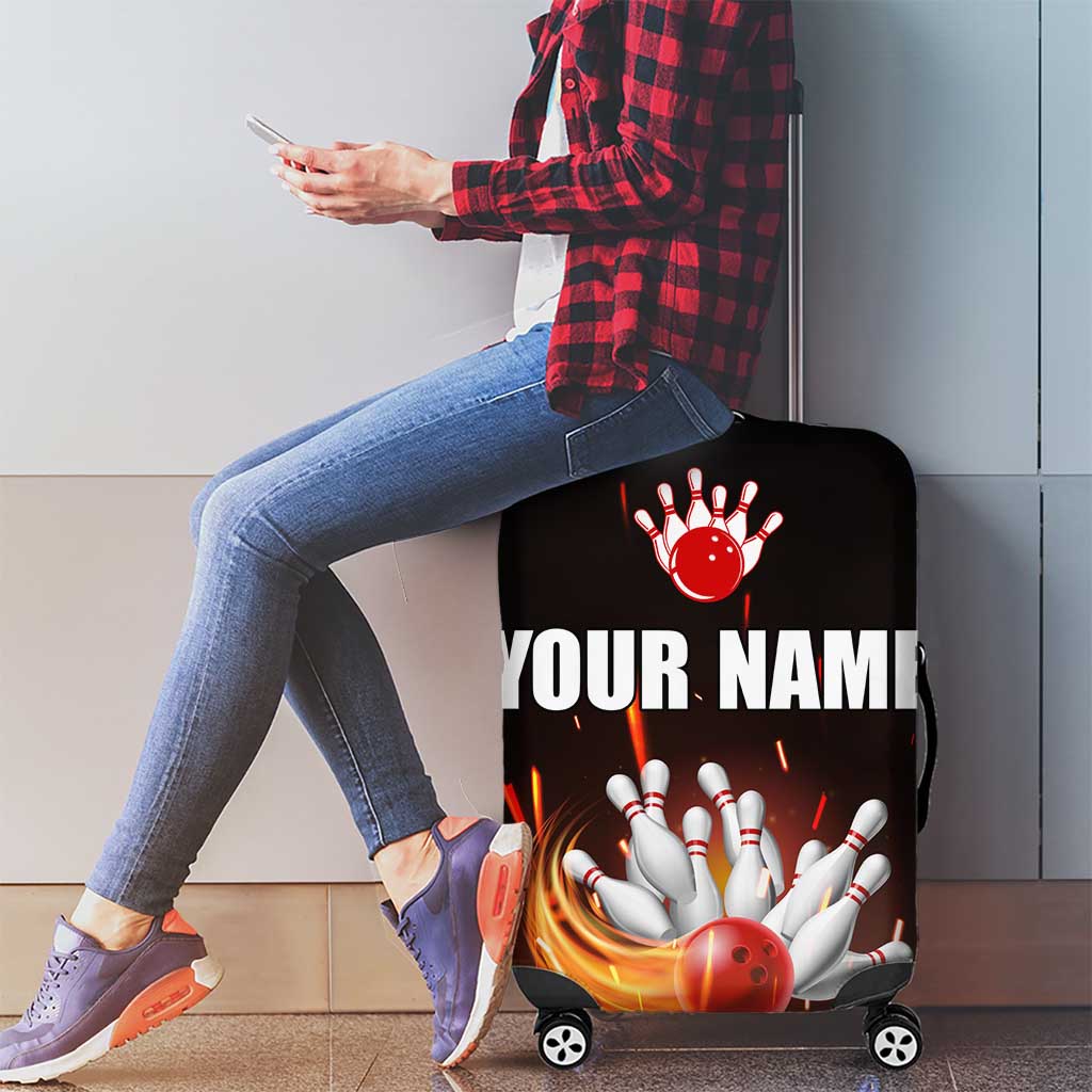 Personalized Bowling Ball and Pins Luggage Cover Fiery Motion Trail and Spark Effect Design TS04