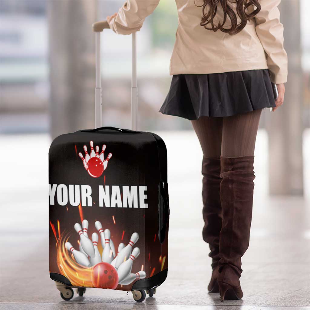 Personalized Bowling Ball and Pins Luggage Cover Fiery Motion Trail and Spark Effect Design TS04