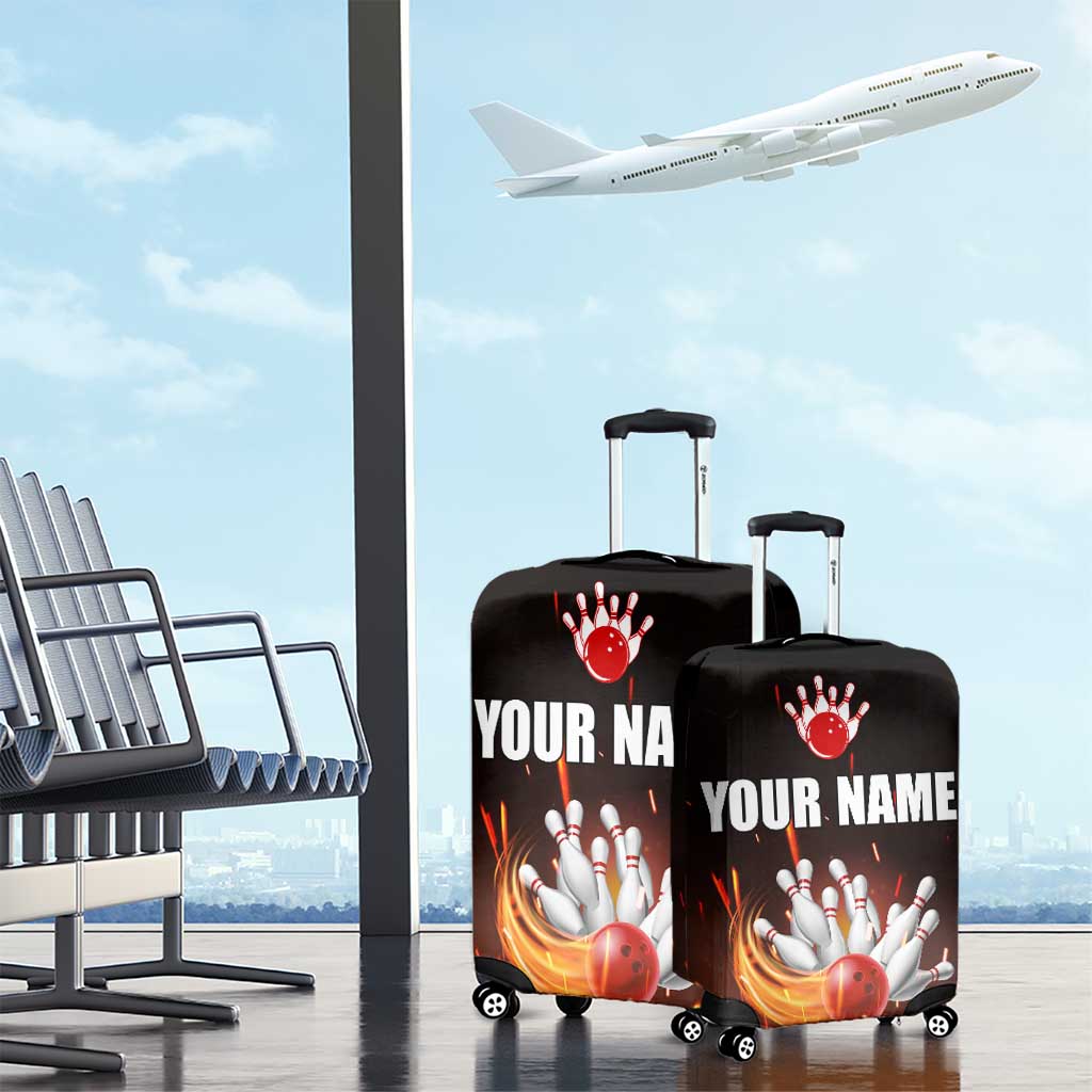 Personalized Bowling Ball and Pins Luggage Cover Fiery Motion Trail and Spark Effect Design TS04