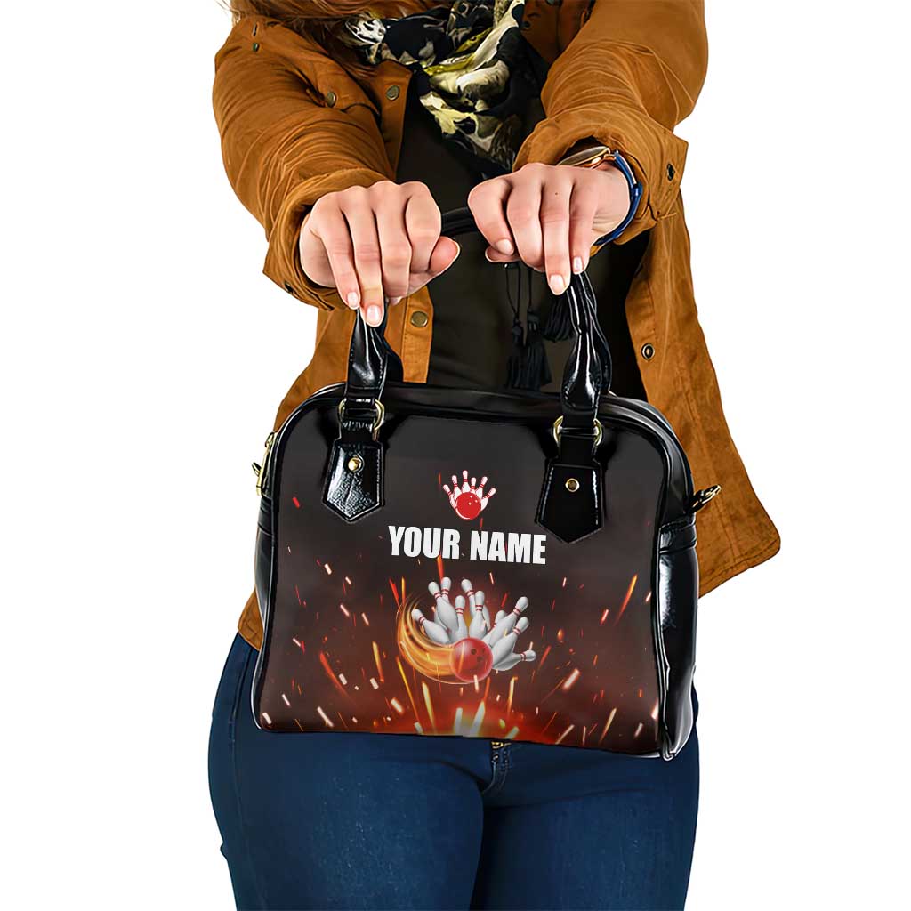 Personalized Bowling Ball and Pins Shoulder Handbag Fiery Motion Trail and Spark Effect Design TS04