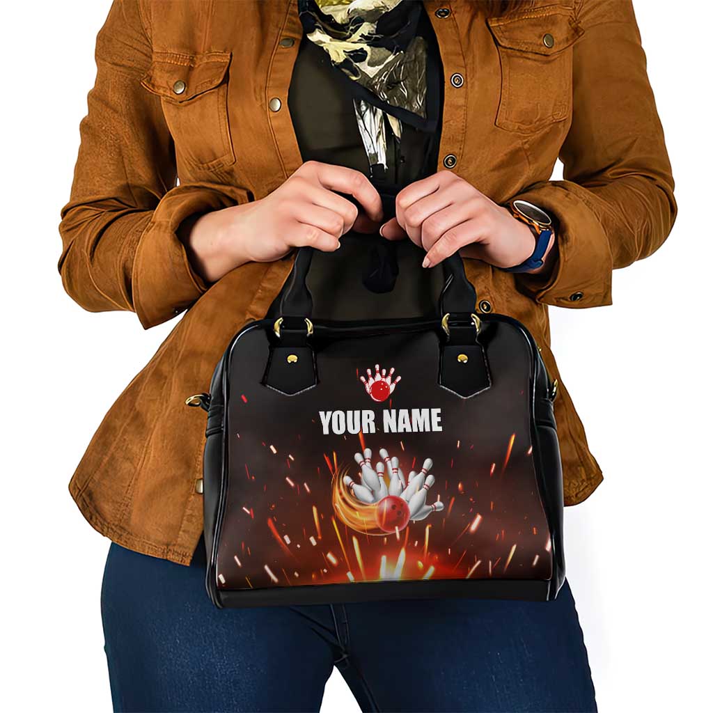 Personalized Bowling Ball and Pins Shoulder Handbag Fiery Motion Trail and Spark Effect Design TS04