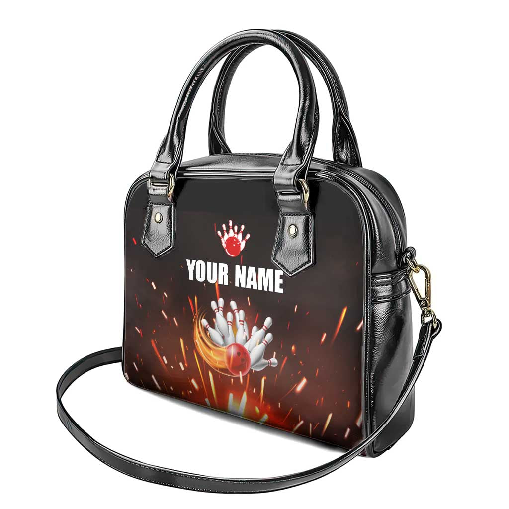 Personalized Bowling Ball and Pins Shoulder Handbag Fiery Motion Trail and Spark Effect Design TS04