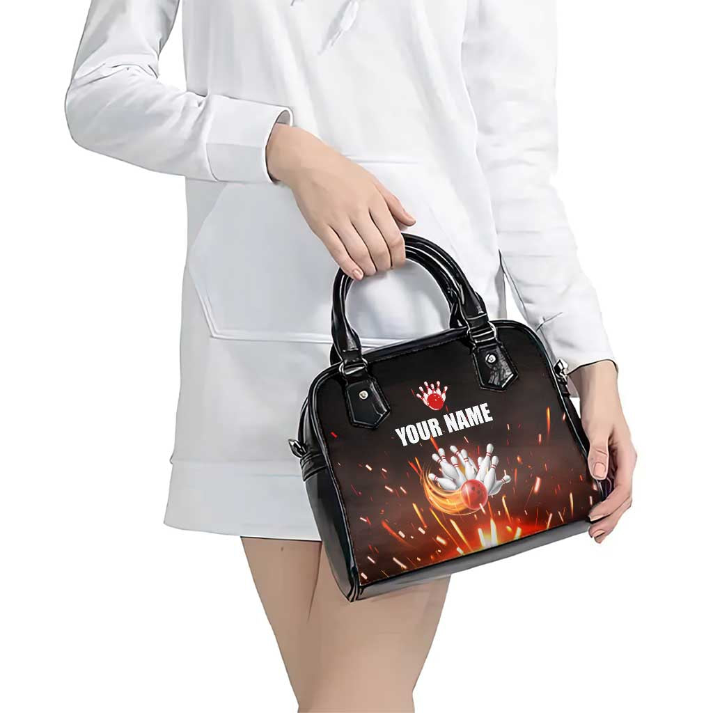 Personalized Bowling Ball and Pins Shoulder Handbag Fiery Motion Trail and Spark Effect Design TS04
