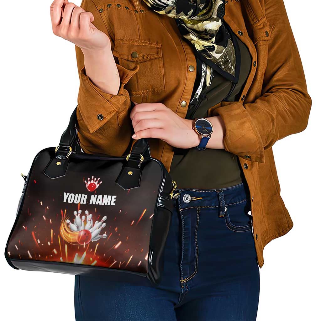 Personalized Bowling Ball and Pins Shoulder Handbag Fiery Motion Trail and Spark Effect Design TS04