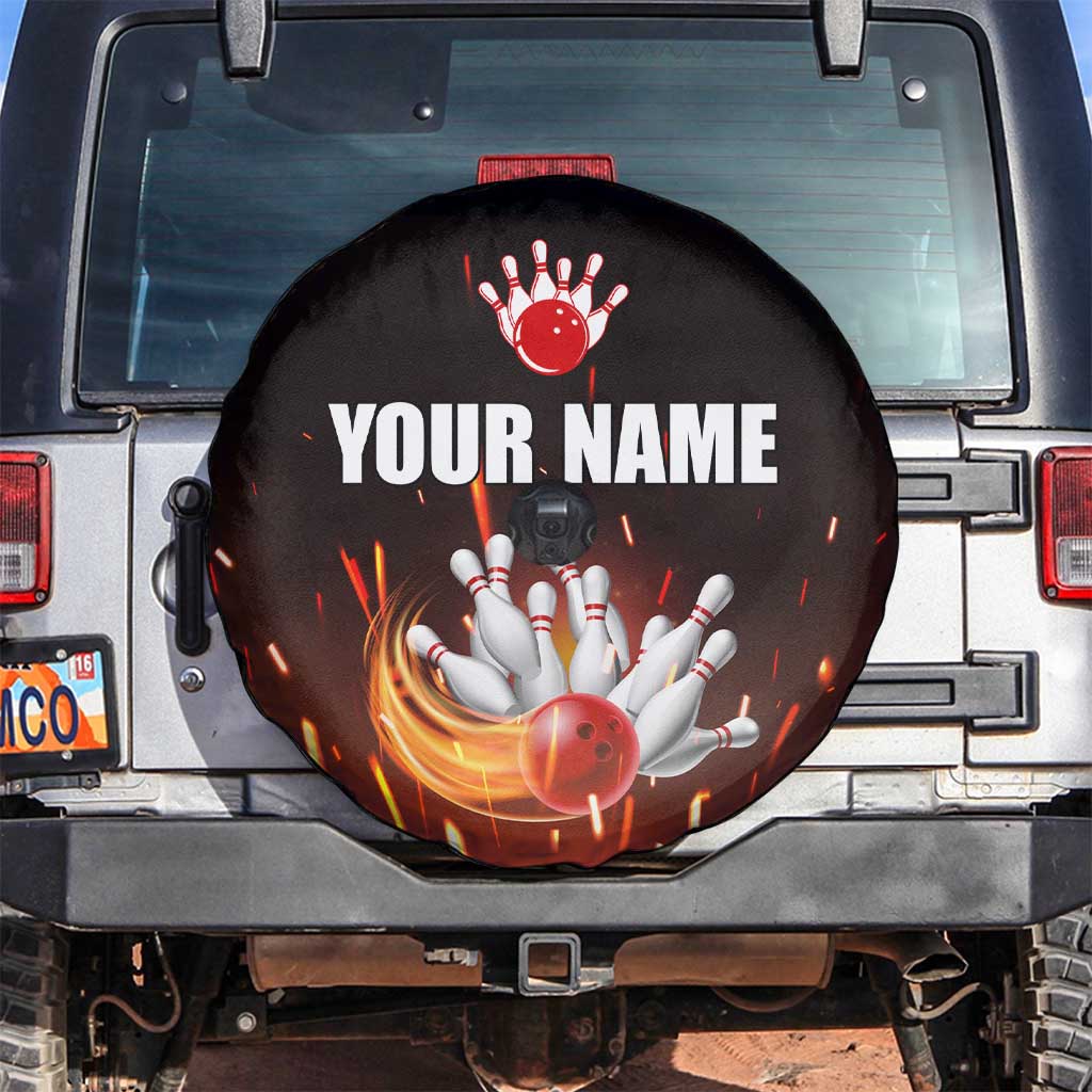 Personalized Bowling Ball and Pins Spare Tire Cover Fiery Motion Trail and Spark Effect Design TS04