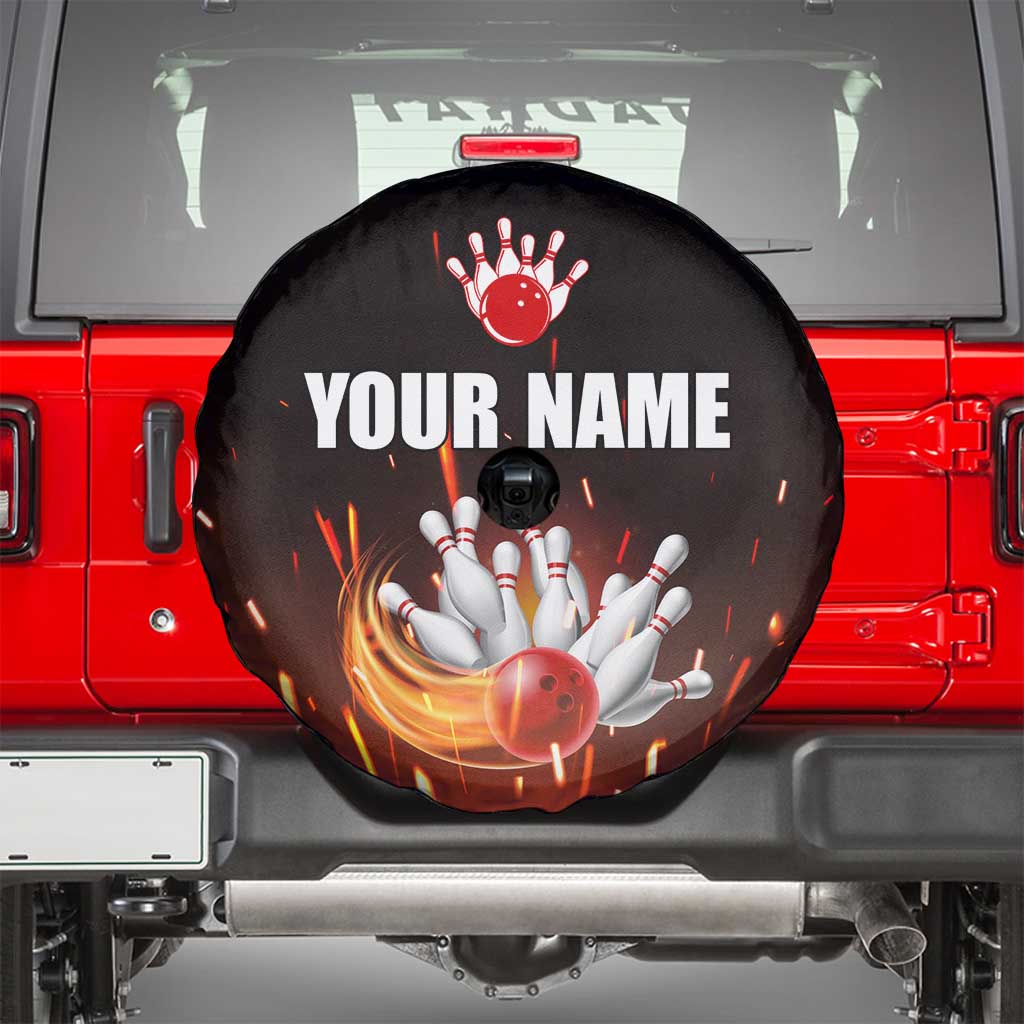 Personalized Bowling Ball and Pins Spare Tire Cover Fiery Motion Trail and Spark Effect Design TS04