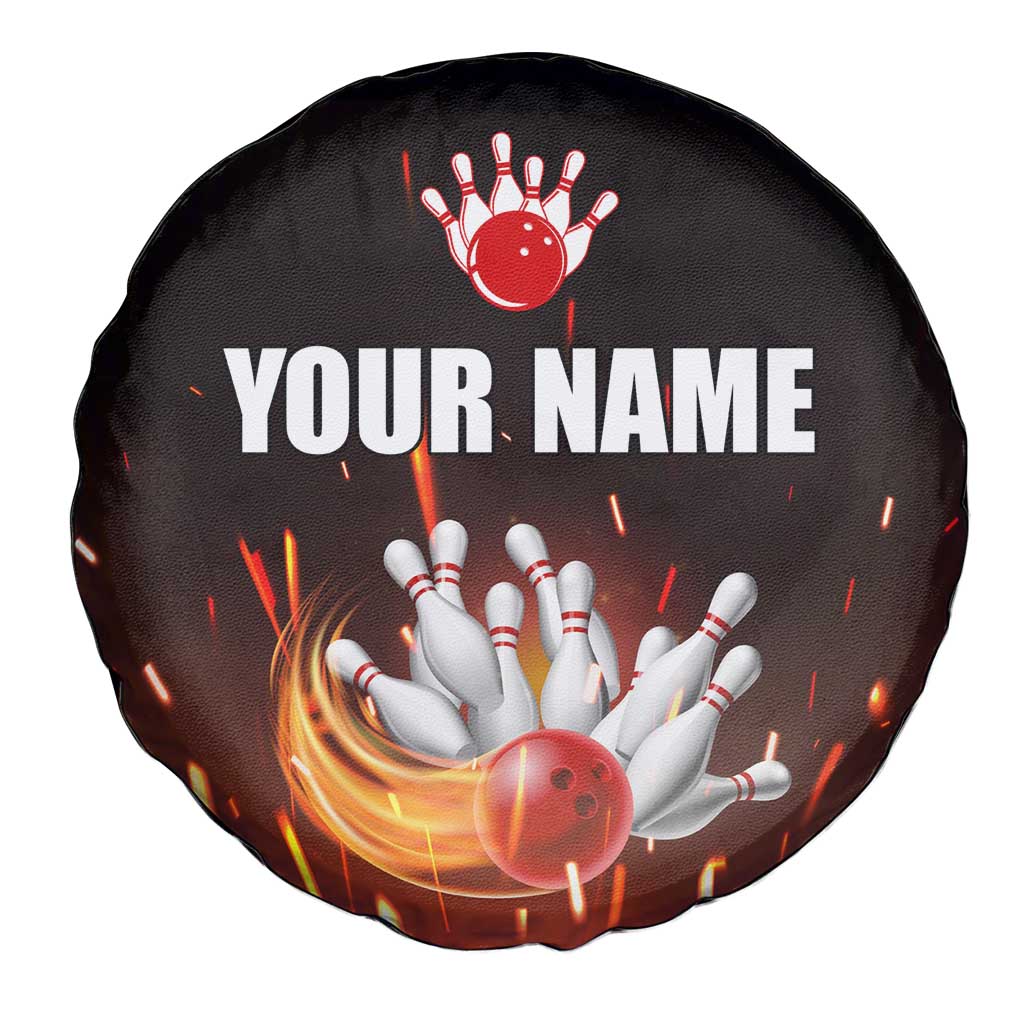 Personalized Bowling Ball and Pins Spare Tire Cover Fiery Motion Trail and Spark Effect Design TS04