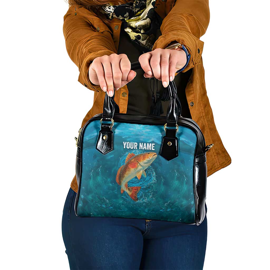 Personalized Redfish Puppy Drum Leaping in Ocean Splash Shoulder Handbag Blue Lightning Water Background Design TS04