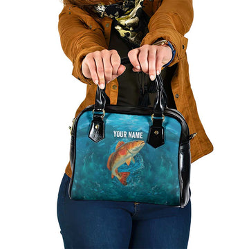 Personalized Redfish Puppy Drum Leaping in Ocean Splash Shoulder Handbag Blue Lightning Water Background Design TS04