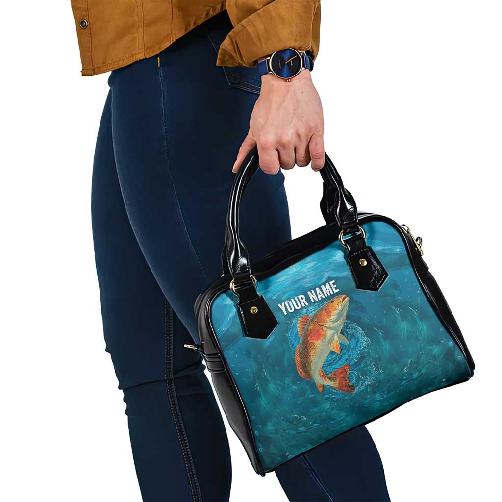 Personalized Redfish Puppy Drum Leaping in Ocean Splash Shoulder Handbag Blue Lightning Water Background Design TS04