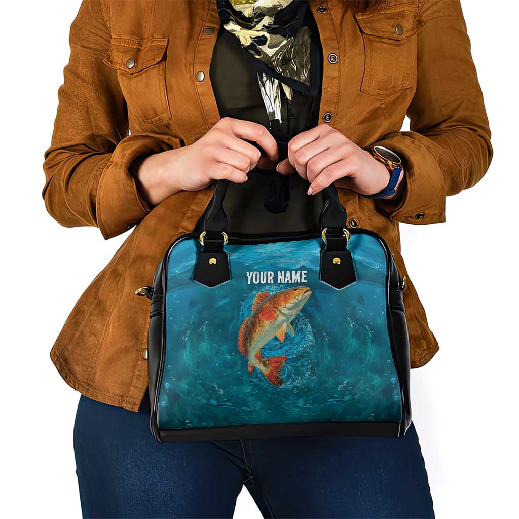Personalized Redfish Puppy Drum Leaping in Ocean Splash Shoulder Handbag Blue Lightning Water Background Design TS04