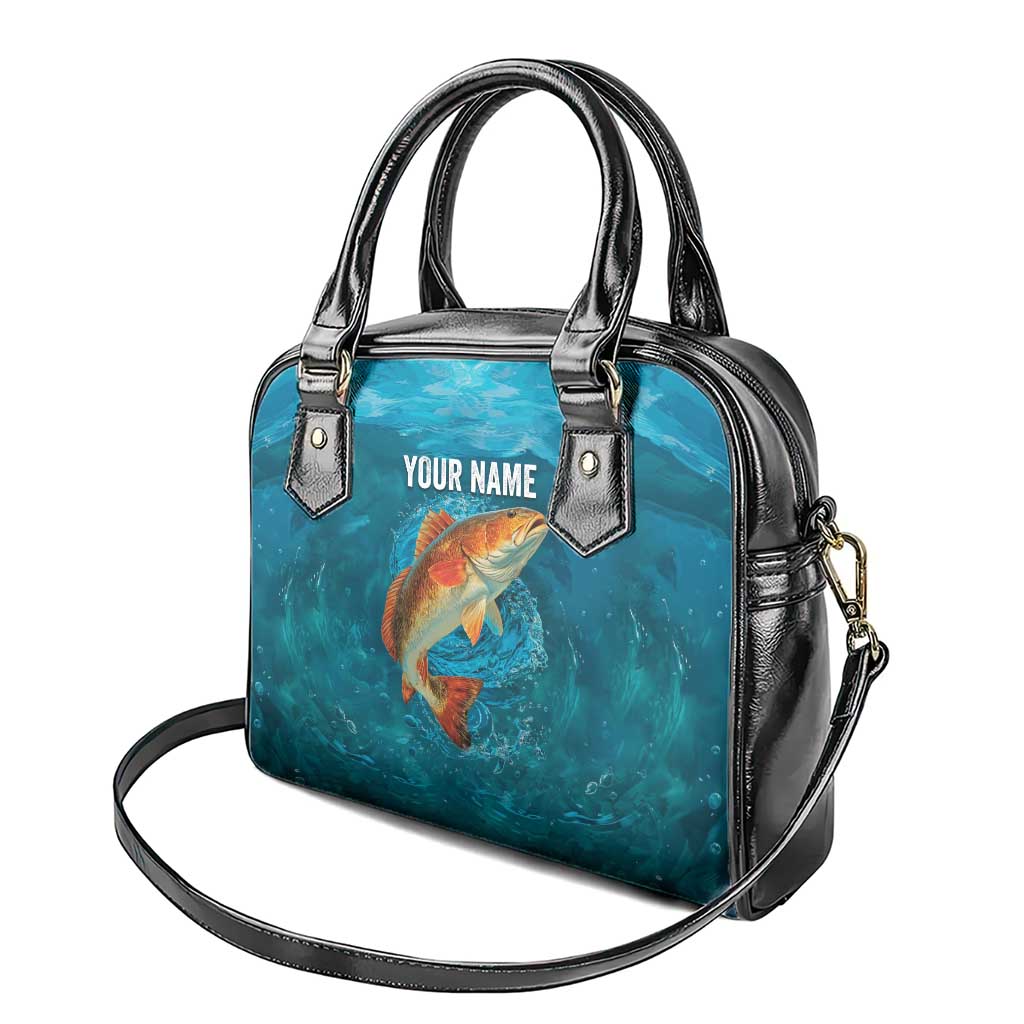 Personalized Redfish Puppy Drum Leaping in Ocean Splash Shoulder Handbag Blue Lightning Water Background Design TS04