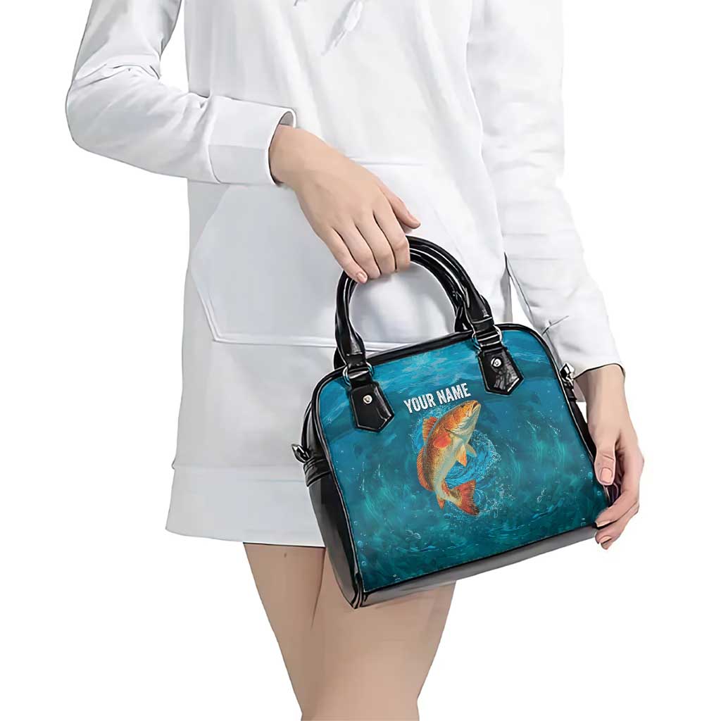 Personalized Redfish Puppy Drum Leaping in Ocean Splash Shoulder Handbag Blue Lightning Water Background Design TS04