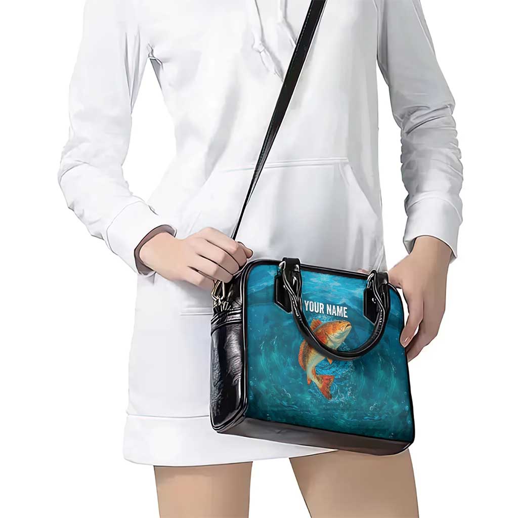Personalized Redfish Puppy Drum Leaping in Ocean Splash Shoulder Handbag Blue Lightning Water Background Design TS04