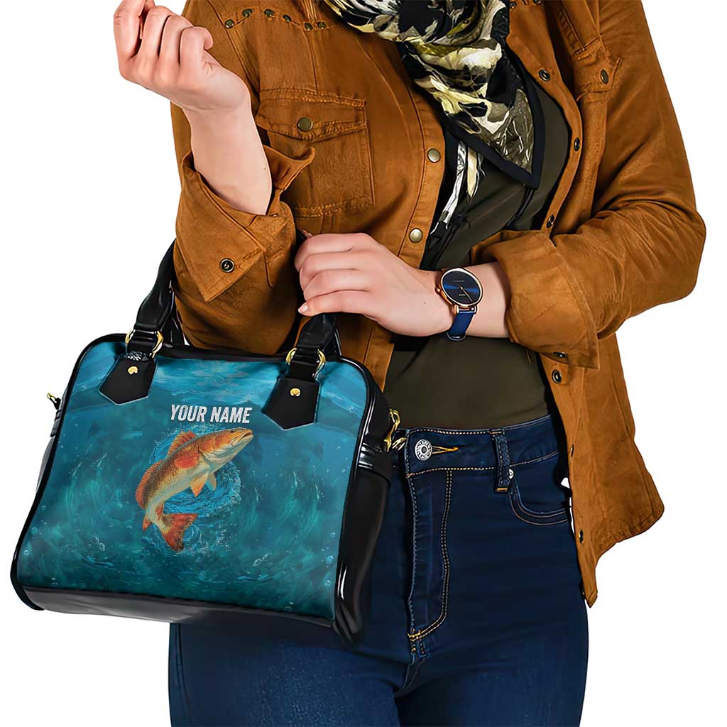 Personalized Redfish Puppy Drum Leaping in Ocean Splash Shoulder Handbag Blue Lightning Water Background Design TS04