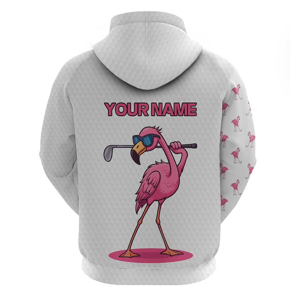 Personalized Pink Flamingo Playing Golf Hoodie Sunglasses and White Pattern Background Design TS04