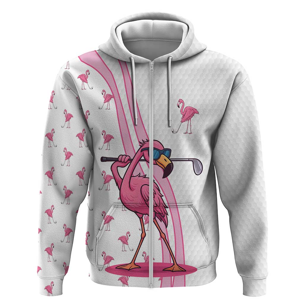 Personalized Pink Flamingo Playing Golf Hoodie Sunglasses and White Pattern Background Design TS04