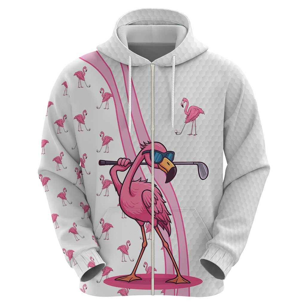 Personalized Pink Flamingo Playing Golf Hoodie Sunglasses and White Pattern Background Design TS04