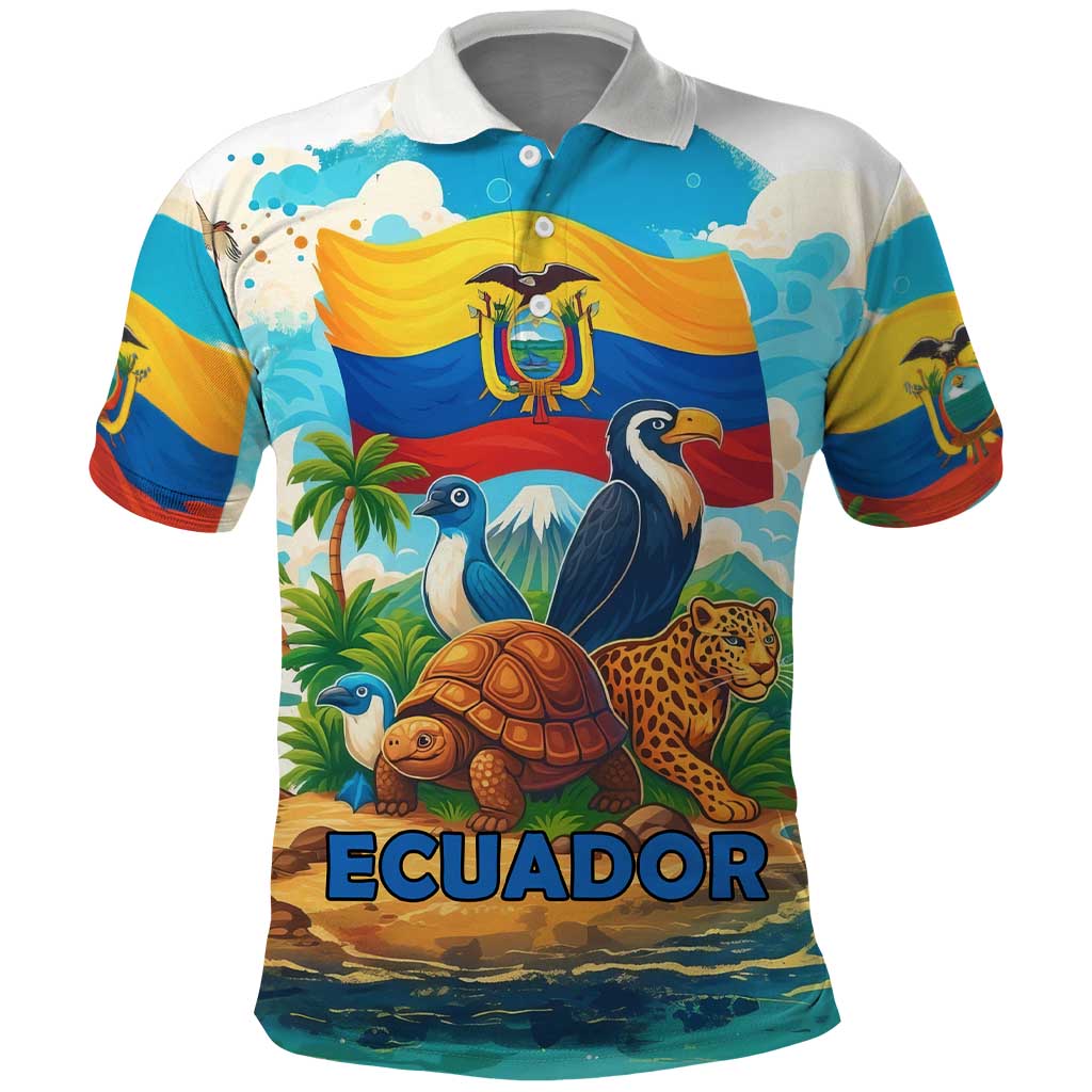 Ecuador Polo Shirt with Wildlife and Flag Landscape Design TS04