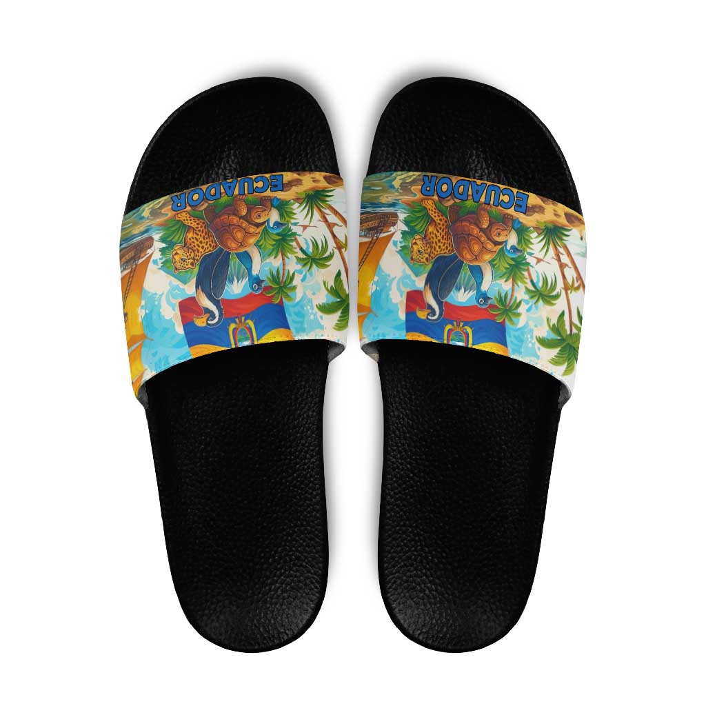 Ecuador Slide Sandals with Wildlife and Flag Landscape Design TS04