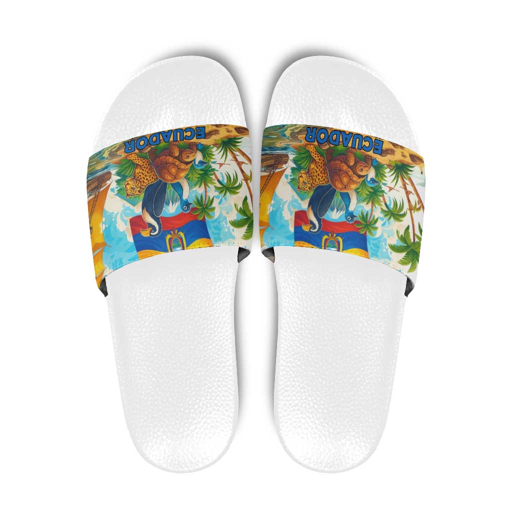 Ecuador Slide Sandals with Wildlife and Flag Landscape Design TS04
