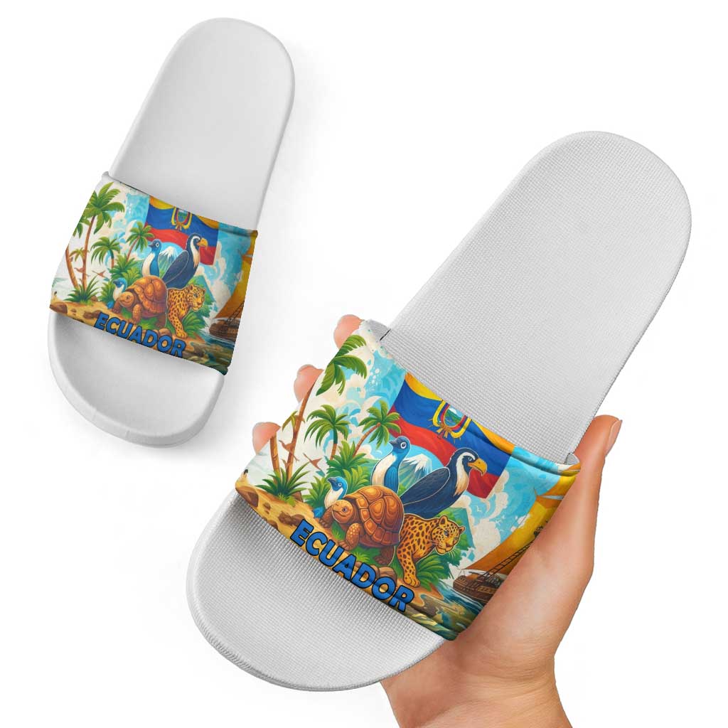 Ecuador Slide Sandals with Wildlife and Flag Landscape Design TS04