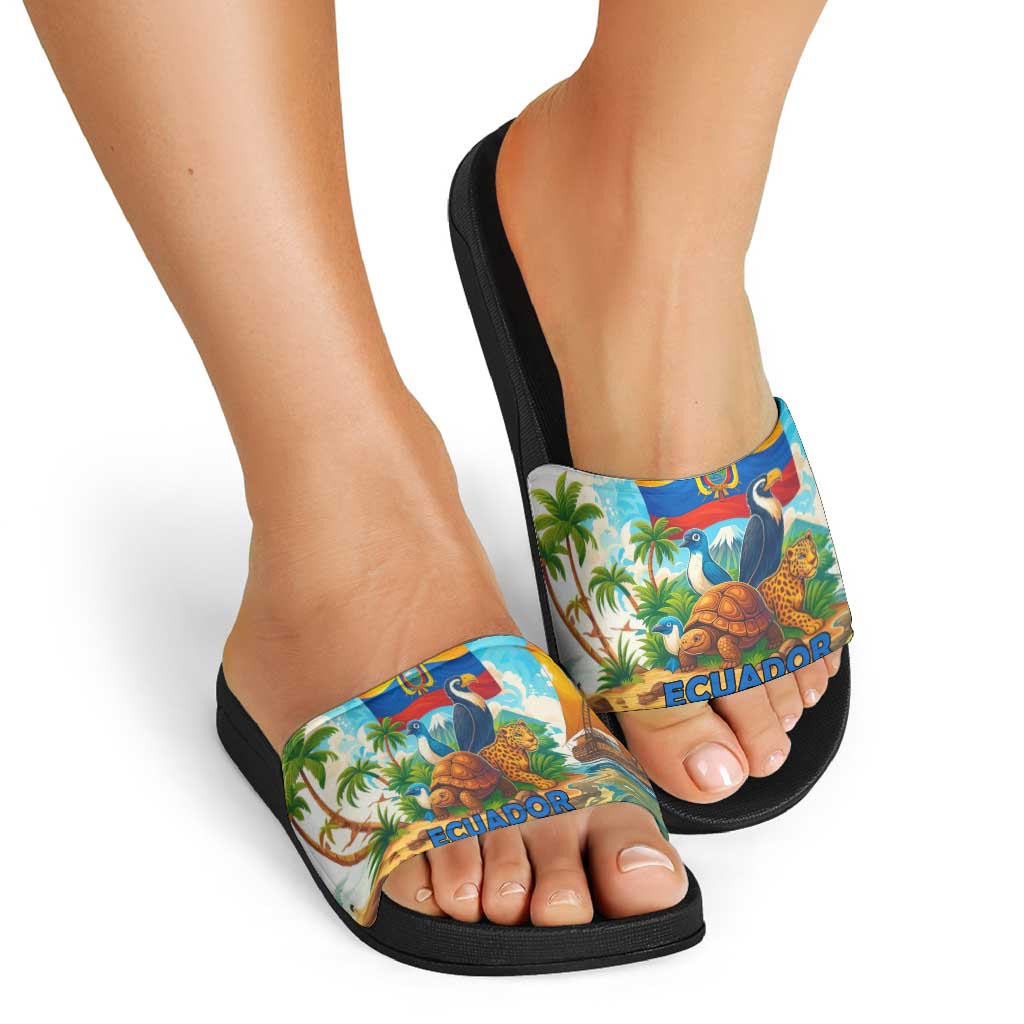 Ecuador Slide Sandals with Wildlife and Flag Landscape Design TS04