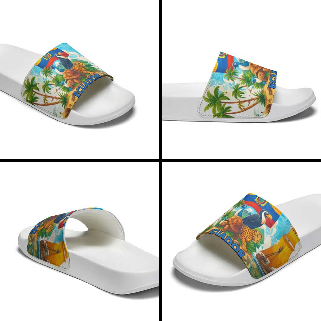 Ecuador Slide Sandals with Wildlife and Flag Landscape Design TS04