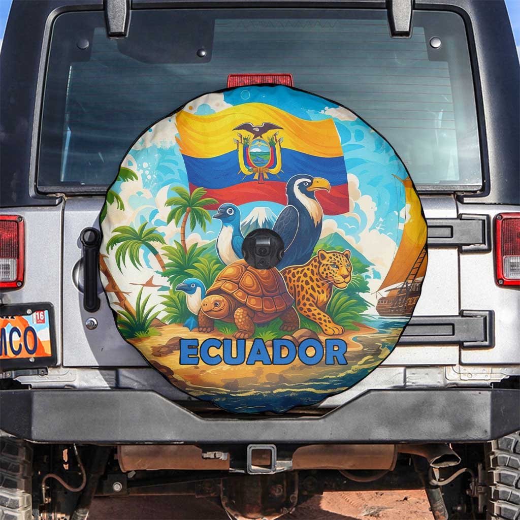 Ecuador Spare Tire Cover with Wildlife and Flag Landscape Design TS04