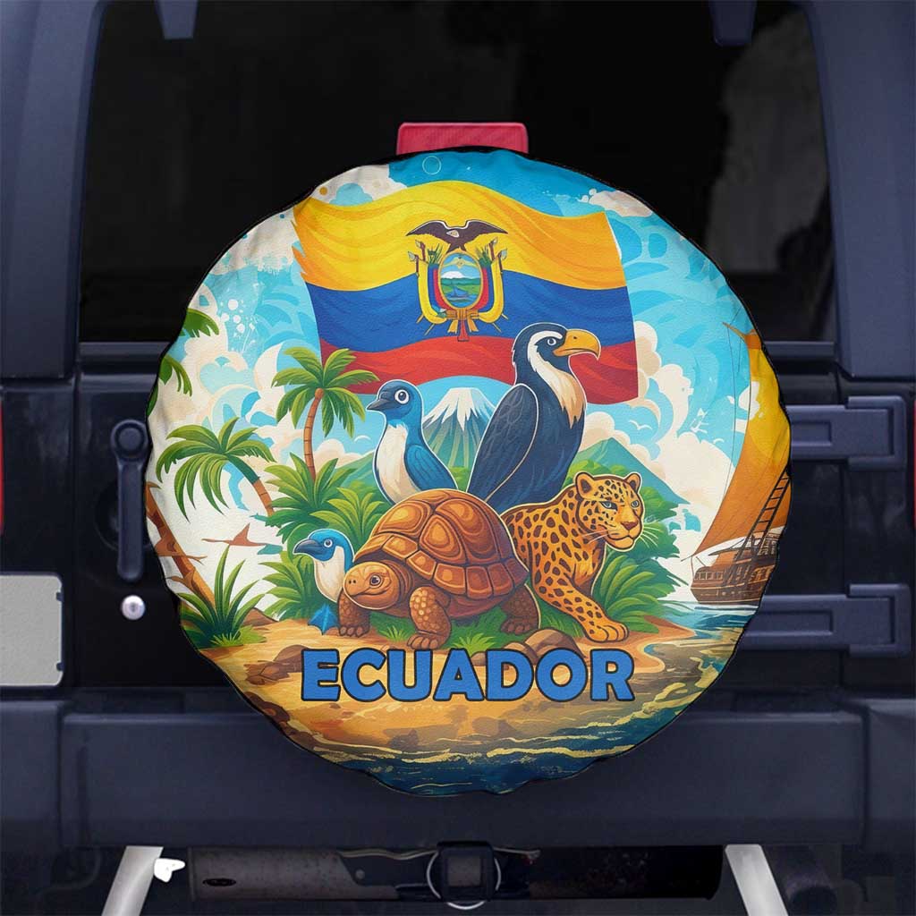 Ecuador Spare Tire Cover with Wildlife and Flag Landscape Design TS04