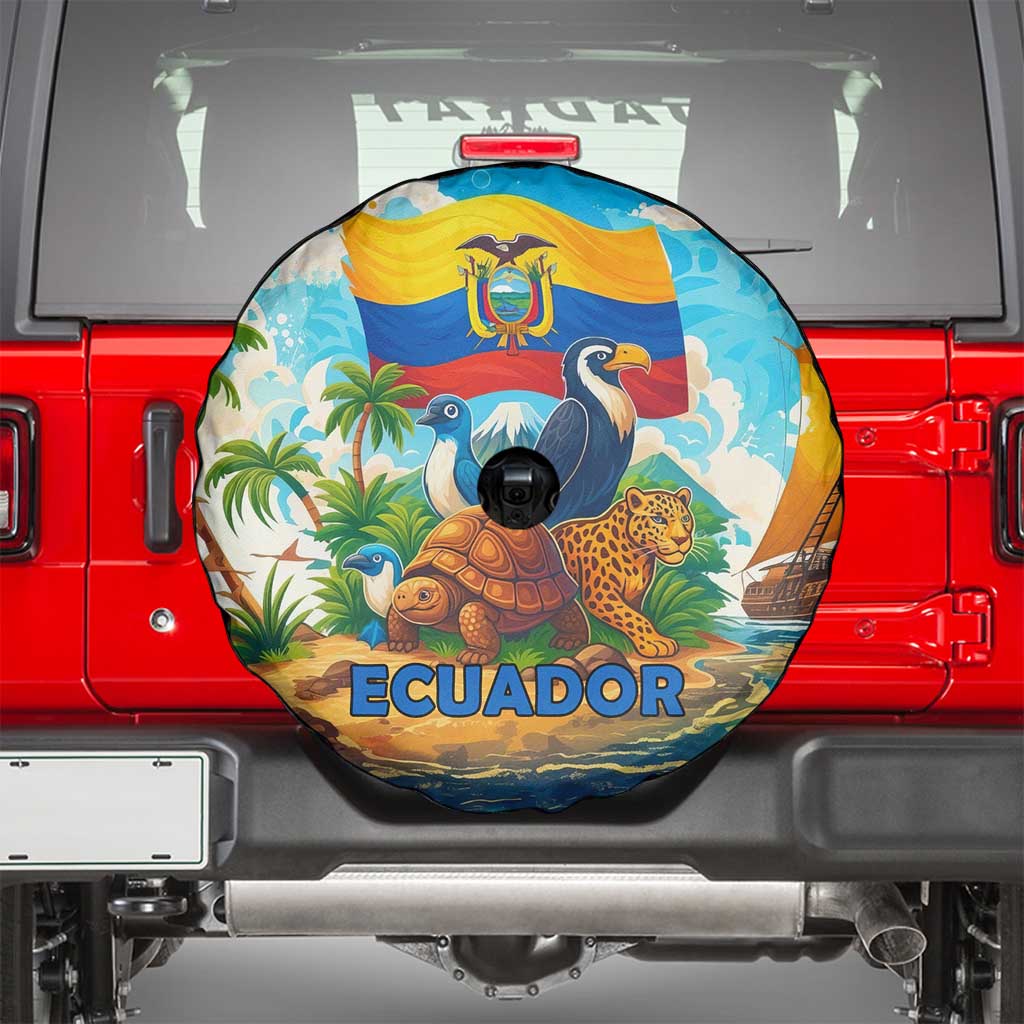 Ecuador Spare Tire Cover with Wildlife and Flag Landscape Design TS04