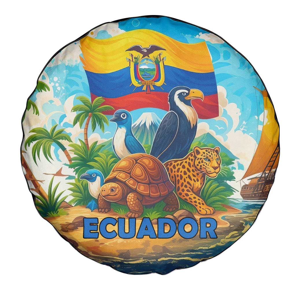Ecuador Spare Tire Cover with Wildlife and Flag Landscape Design TS04