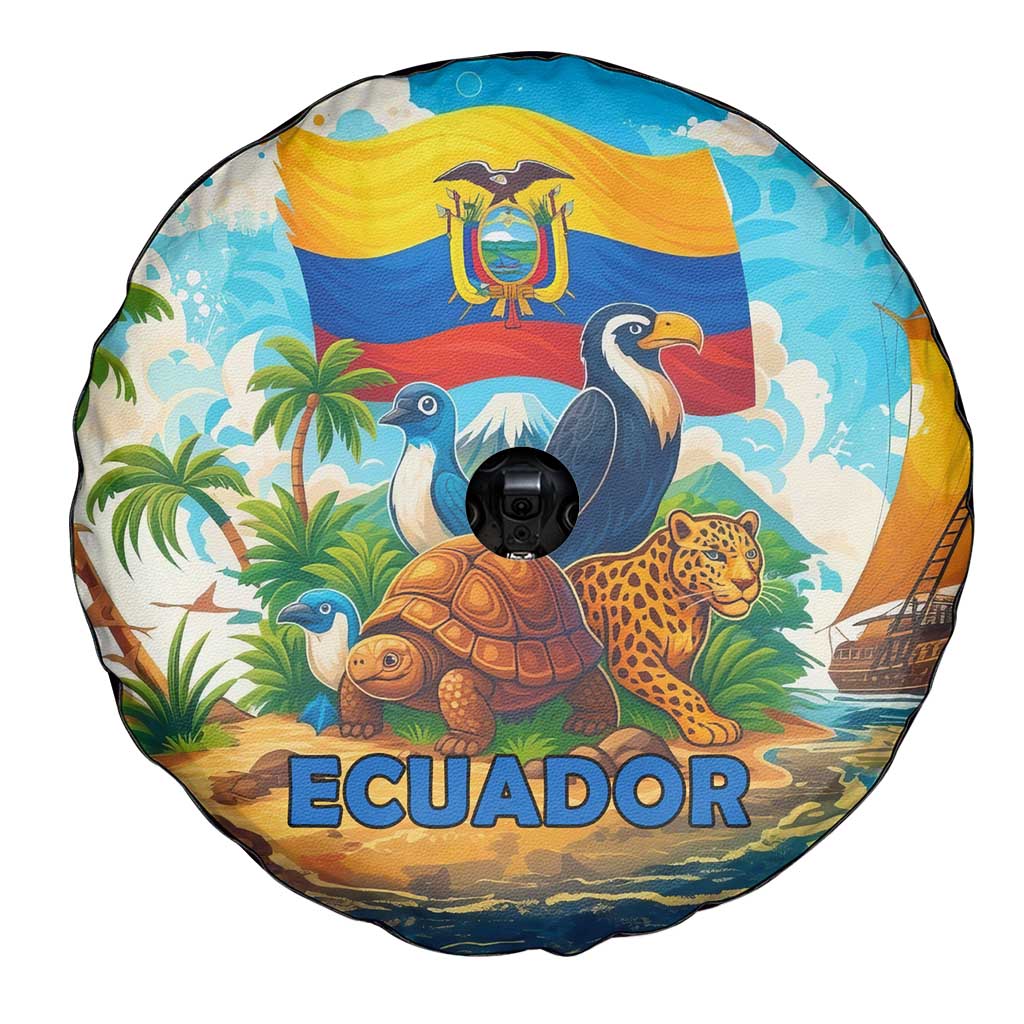 Ecuador Spare Tire Cover with Wildlife and Flag Landscape Design TS04