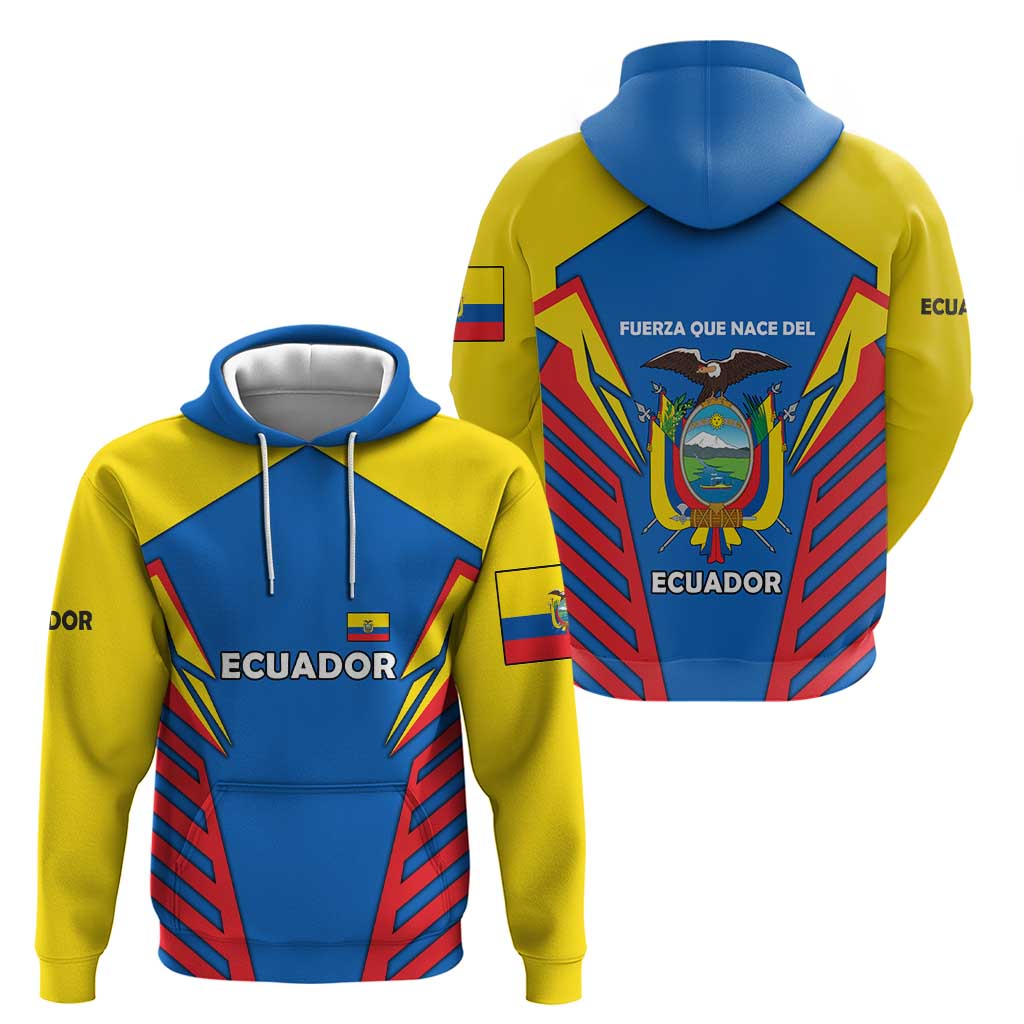 Ecuador Hoodie with Coat of Arms and Bold Stripe Design TS04