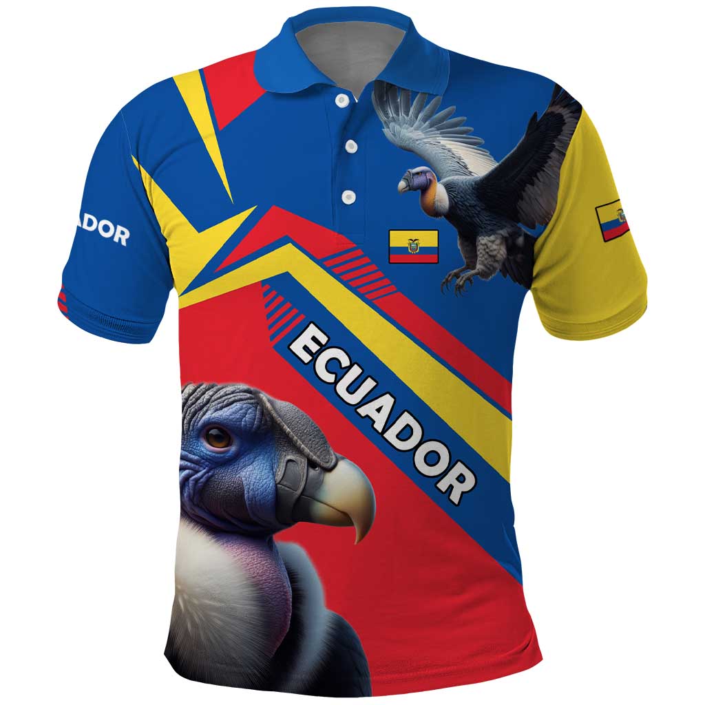 Ecuador Polo Shirt with Andean Condor and Chevron Stripe Design TS04