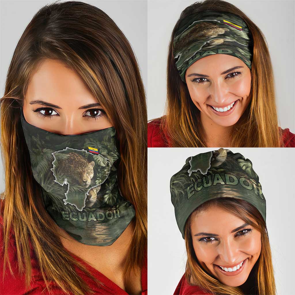 Ecuador Neck Gaiter with Jaguar Rainforest Map Design TS04