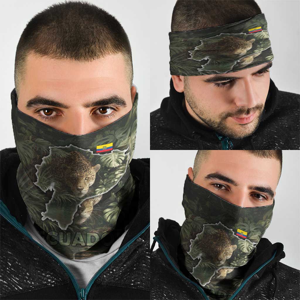 Ecuador Neck Gaiter with Jaguar Rainforest Map Design TS04