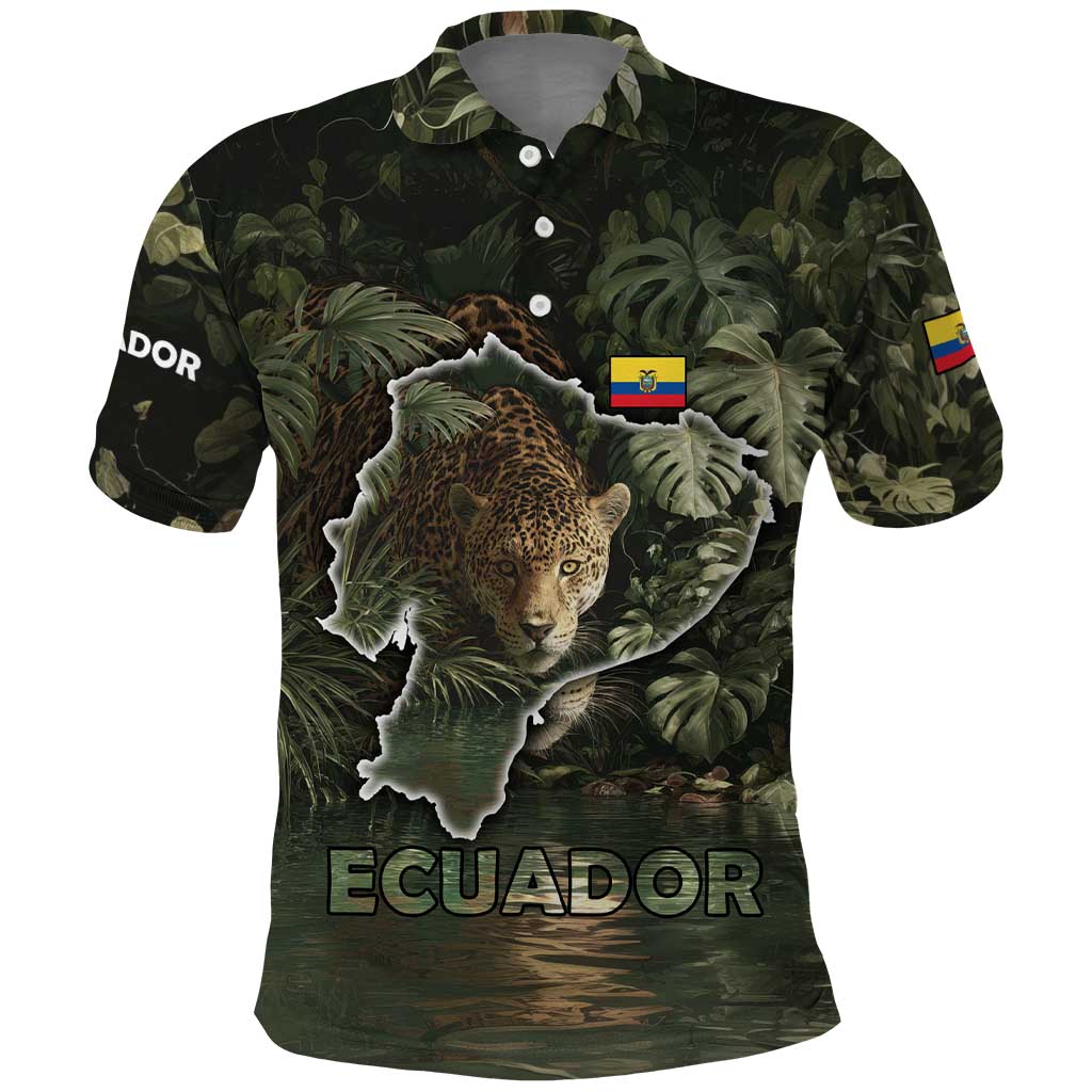 Ecuador Polo Shirt with Jaguar Rainforest Map Design TS04