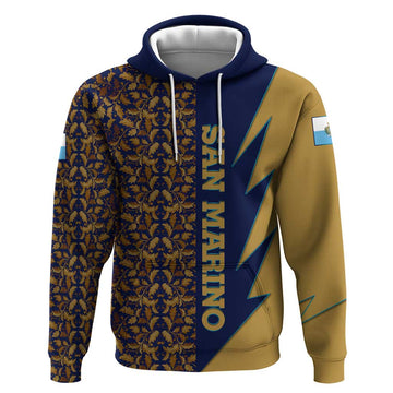 San Marino Hoodie with Baroque Floral and Lightning Stripe Design TS04