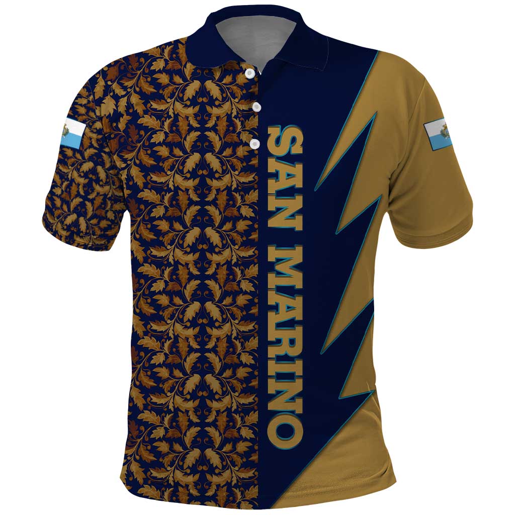 San Marino Polo Shirt with Baroque Floral and Lightning Stripe Design TS04