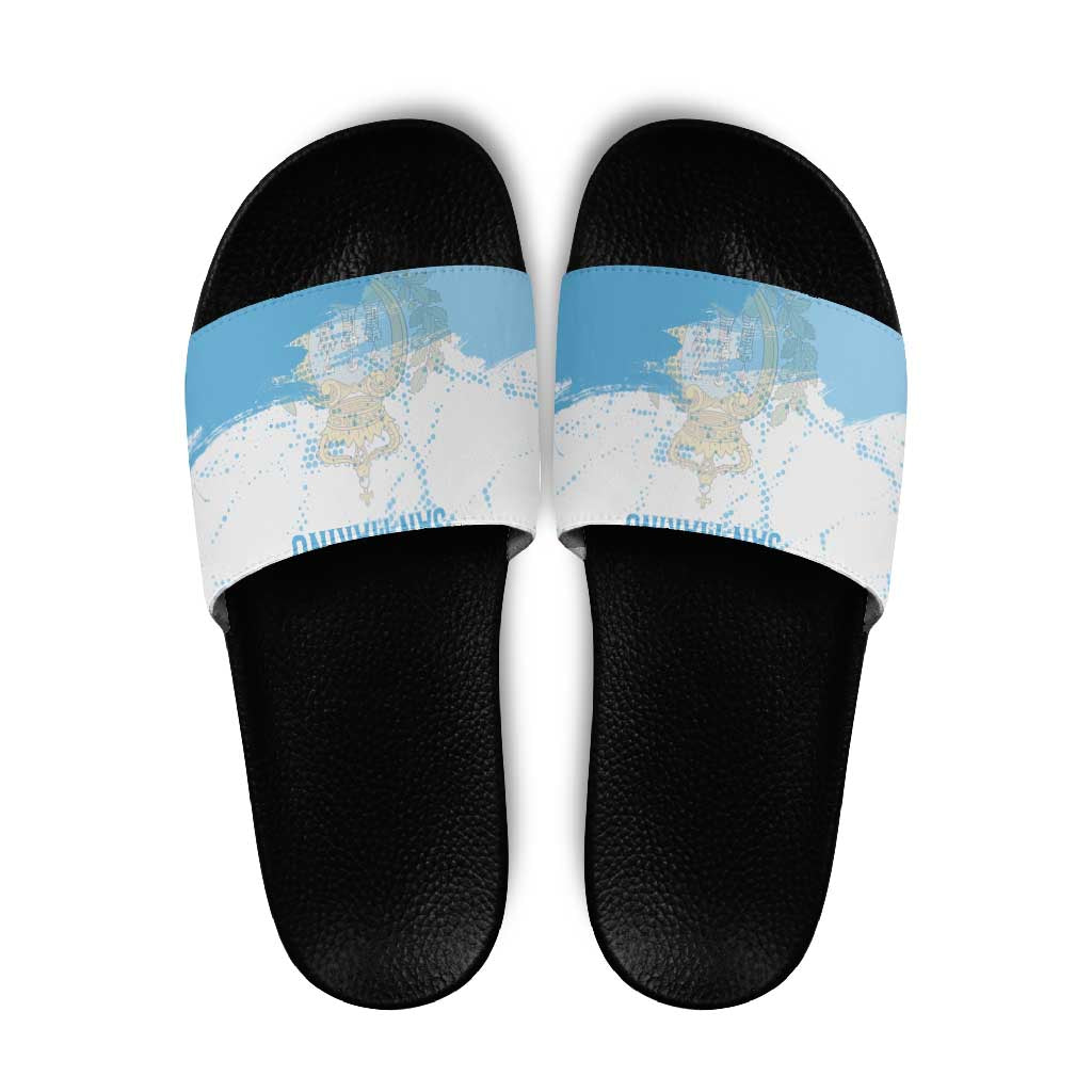 San Marino Slide Sandals with Coat of Arms and Paint Splash Dot Design TS04