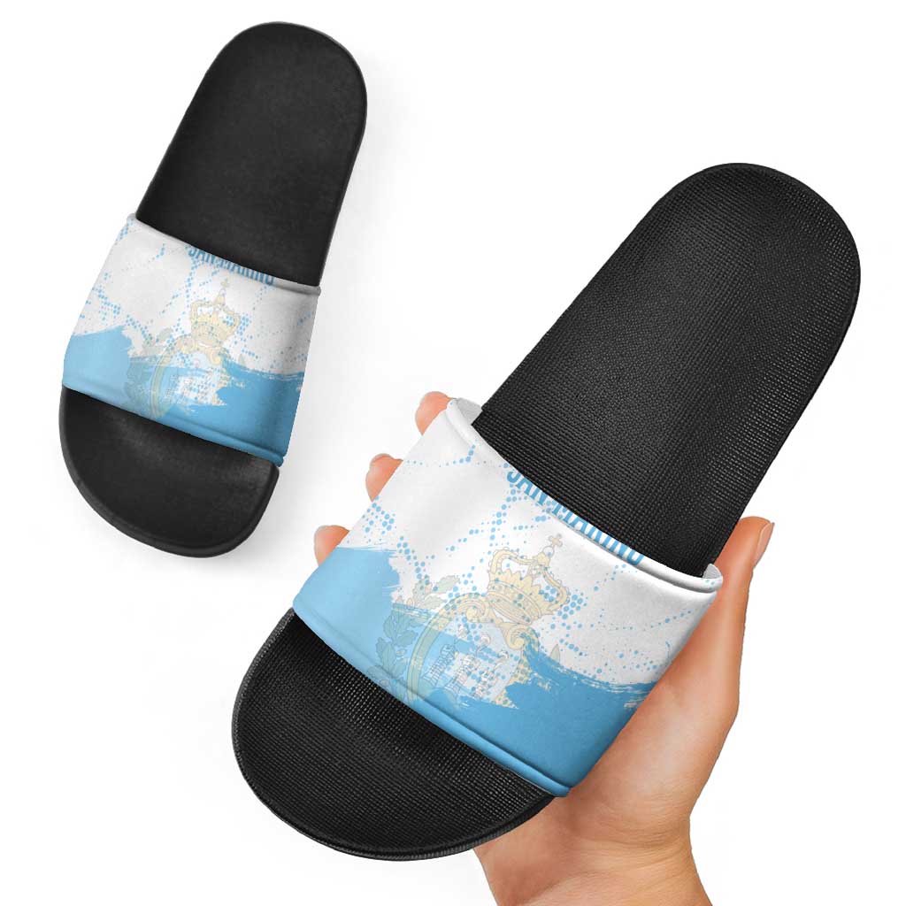 San Marino Slide Sandals with Coat of Arms and Paint Splash Dot Design TS04