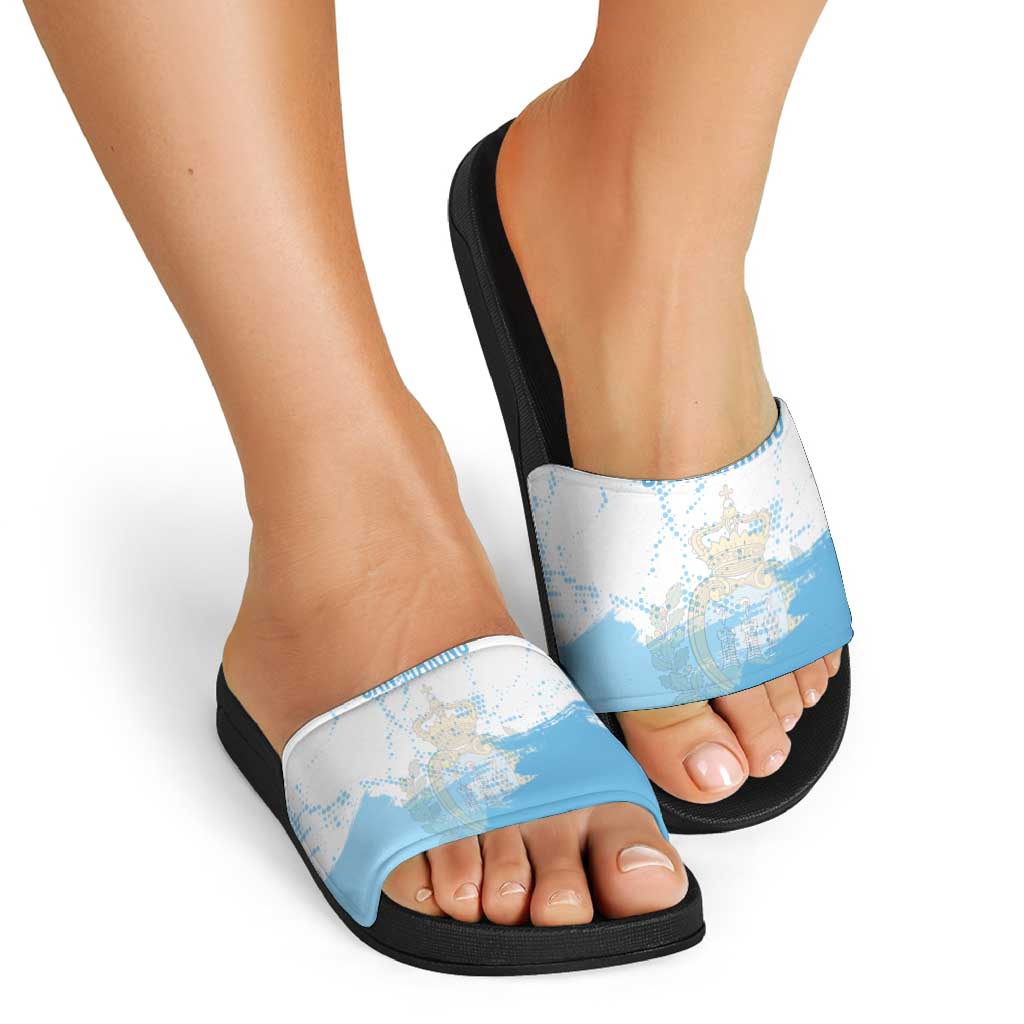 San Marino Slide Sandals with Coat of Arms and Paint Splash Dot Design TS04