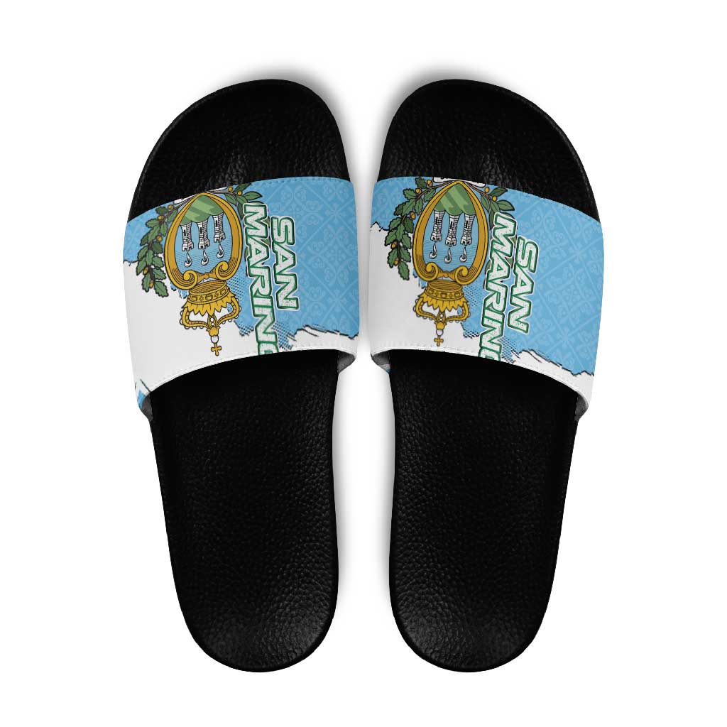 San Marino Slide Sandals with Map Outline and Crest Overlay TS04
